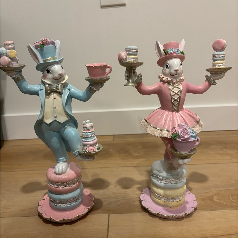 Tea Time Bunny Figures on Macaroons (Set of 2)